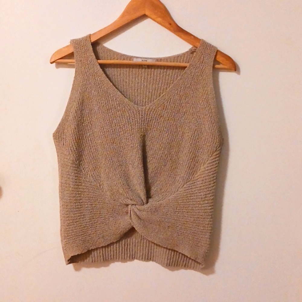 Knit Twist-Front Tank Top in Taupe